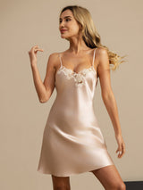 [Rosa] SilkSilky-SE Spaghetti Strap V Neck Nattlinne 001