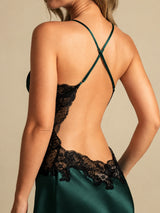 [Smaragdgrön] SilkSilky-SE Spaghetti Strap V Neck Nattlinne 005
