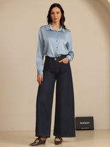 [Gråblå] SilkSilky-SE Long Sleeve Lapel Collar Damskjorta 006