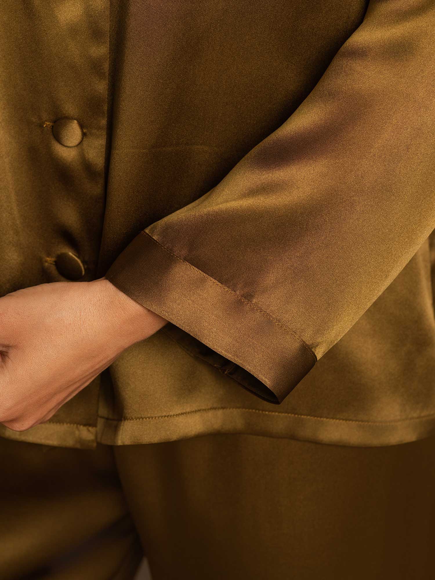 [Brun] SilkSilky-SE Lång Ärm Notchkrage Dam Pyjama 008