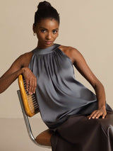 [Mörkgrå] SilkSilky-SE Sleeveless Halter Dam T-Shirt 008