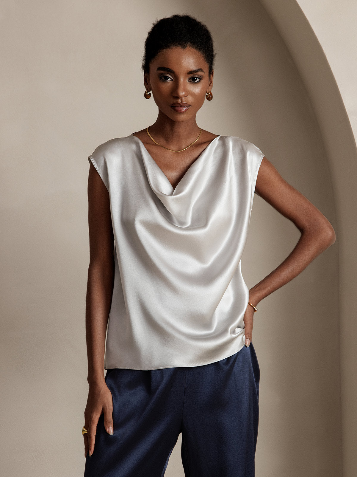 [Ljusgrå] SilkSilky-SE 19Momme Silke Ärmlös Womens T-Shirt 001