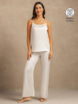 [Vit] SilkSilky-SE 19Momme Spaghetti Rem Djup Rund Halsringning Camisole Set 001