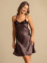 [Mörkbrun] SilkSilky-SE Spaghetti Strap V Neck Nattlinne 001