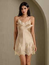 [Champagne] SilkSilky-SE Spaghetti Strap V Neck Nattlinne 003