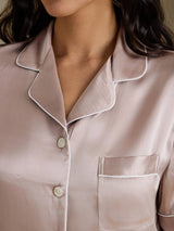 [Skugggrå] SilkSilky-SE Short Sleeve Lapel Collar Dam Pyjama 004