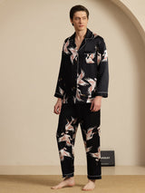 [Svart] SilkSilky-SE Long Sleeve Lapel Collar Herr Pyjama 006