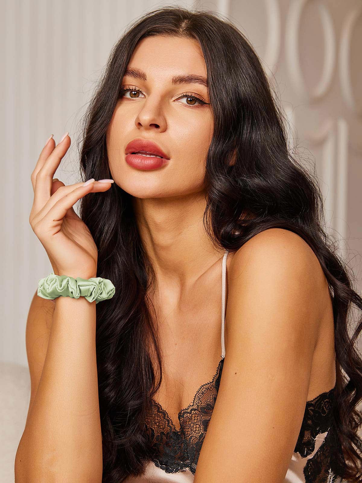 [Ljusgrön] SilkSilky-SE Rent Silke Scrunchie 003,