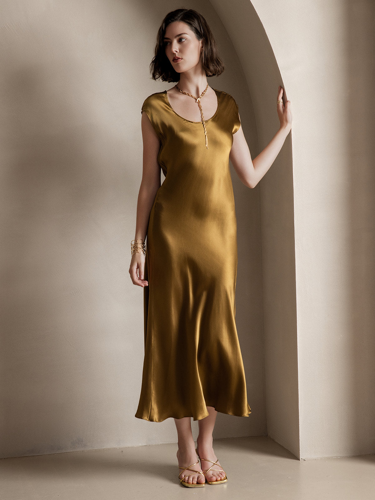 SilkSilky-SE 19Momme Silke Ärmlös Dress Brun 007
