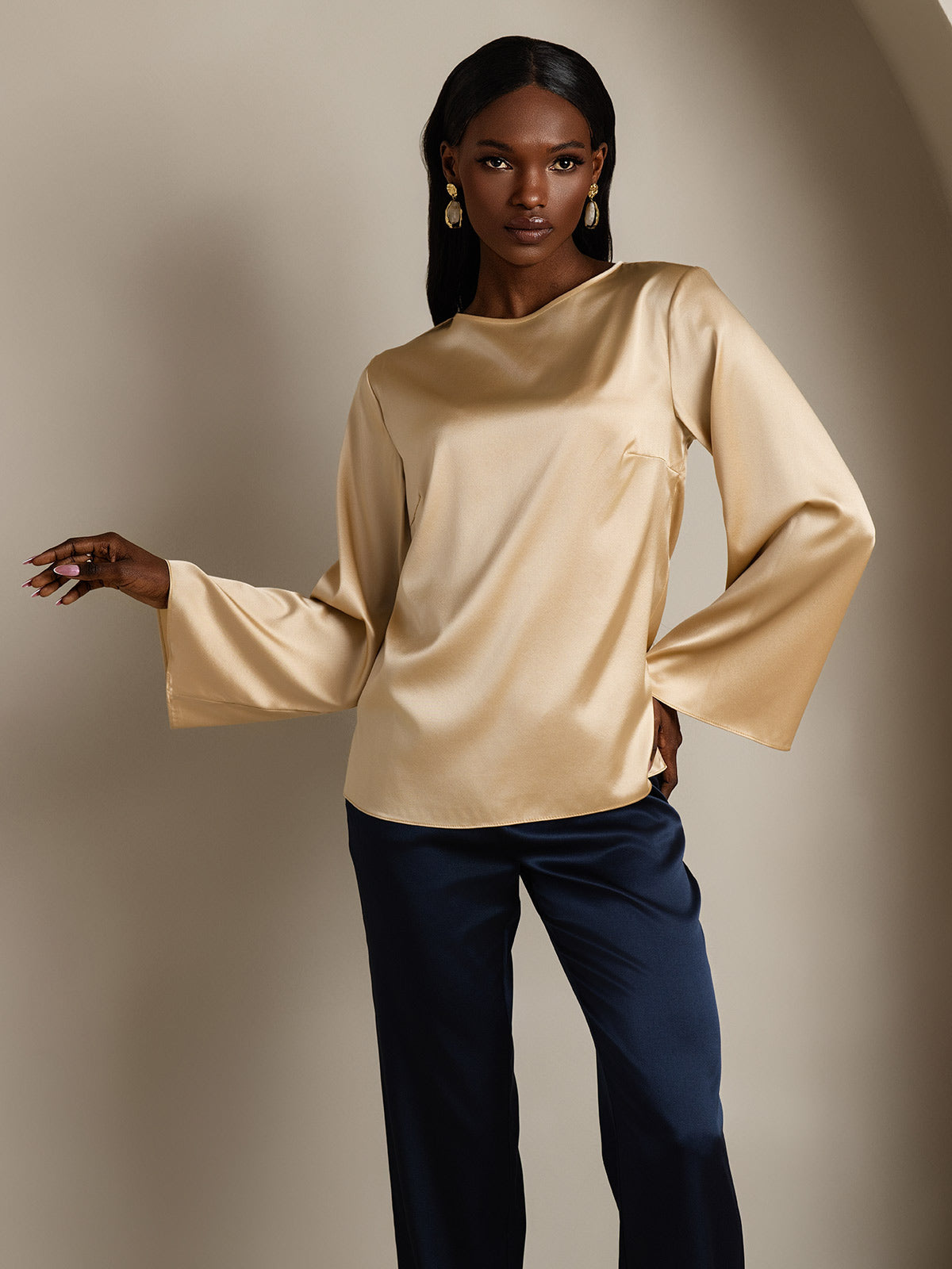 [Champagne] SilkSilky-SE 19Momme Silke Womens T-Shirt 001