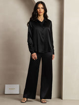 [Svart] SilkSilky-SE 19Momme Silke Krage Women''s Outfit Sets 004,