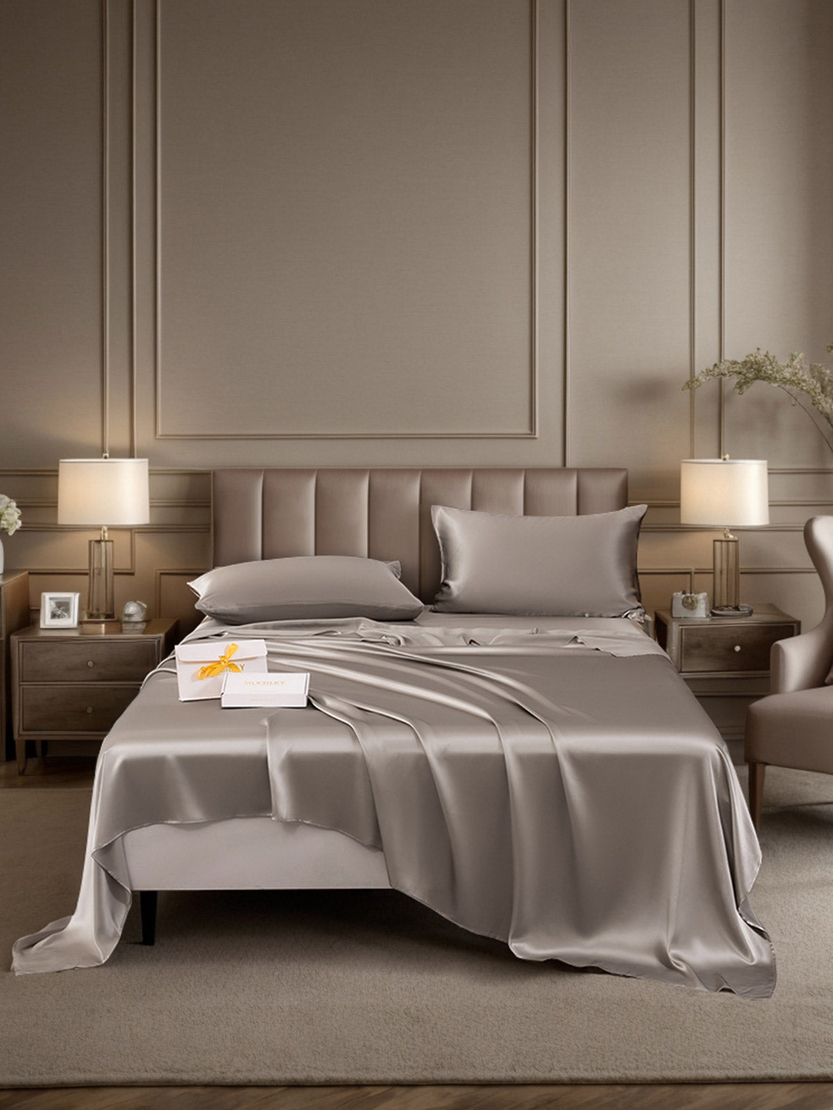 [Grå] SilkSilky-SE 19Momme Rent Silke Bedding Set 001