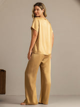 [Tan] SilkSilky-SE 19Momme Kort Ärm Dam Pyjama 002