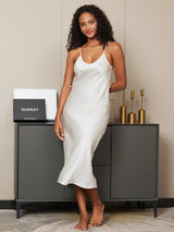 [Vit] SilkSilky-SE Spaghetti Strap V Neck Nattlinne 003