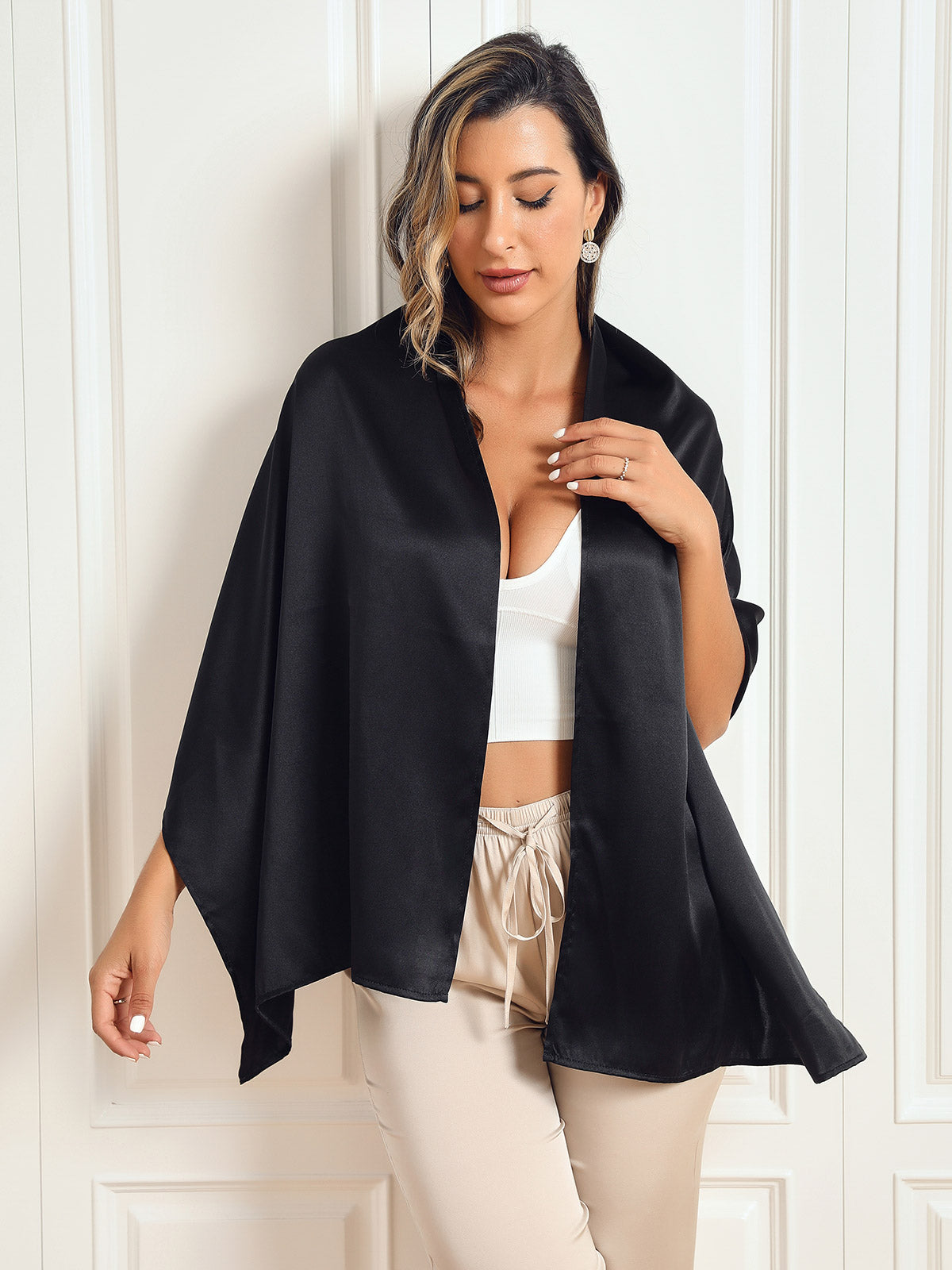 SilkSilky-SE Rent Silke Scarf Svart 002