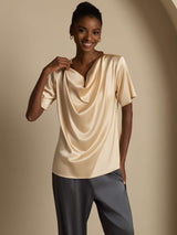 [Champagne] SilkSilky-SE Short Sleeve Cowl Neck Damblusar 003