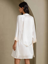 [Vit] SilkSilky-SE 3/4 Sleeve V Neck Dam Nattlinne&Morgonrock Set 002