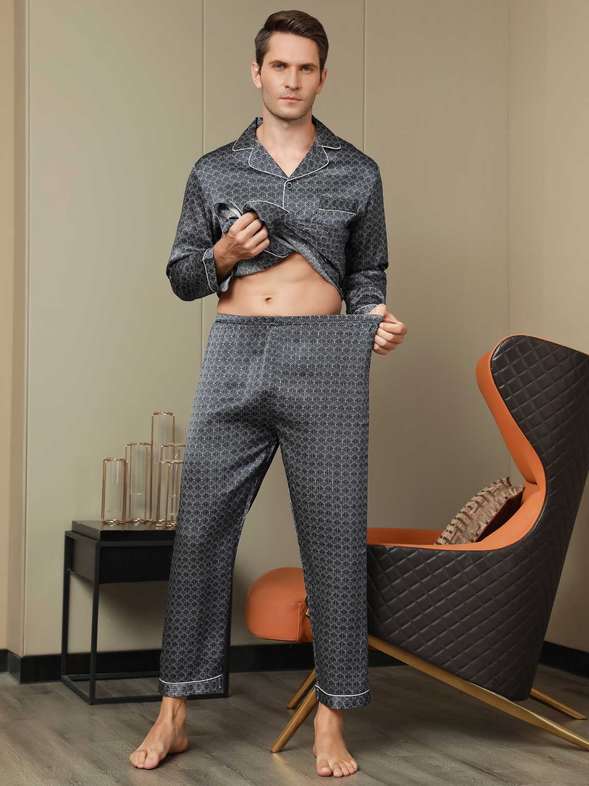 [Marin Ginkgo] SilkSilky-SE 19Momme Rent Silke Mens Pajamas 008