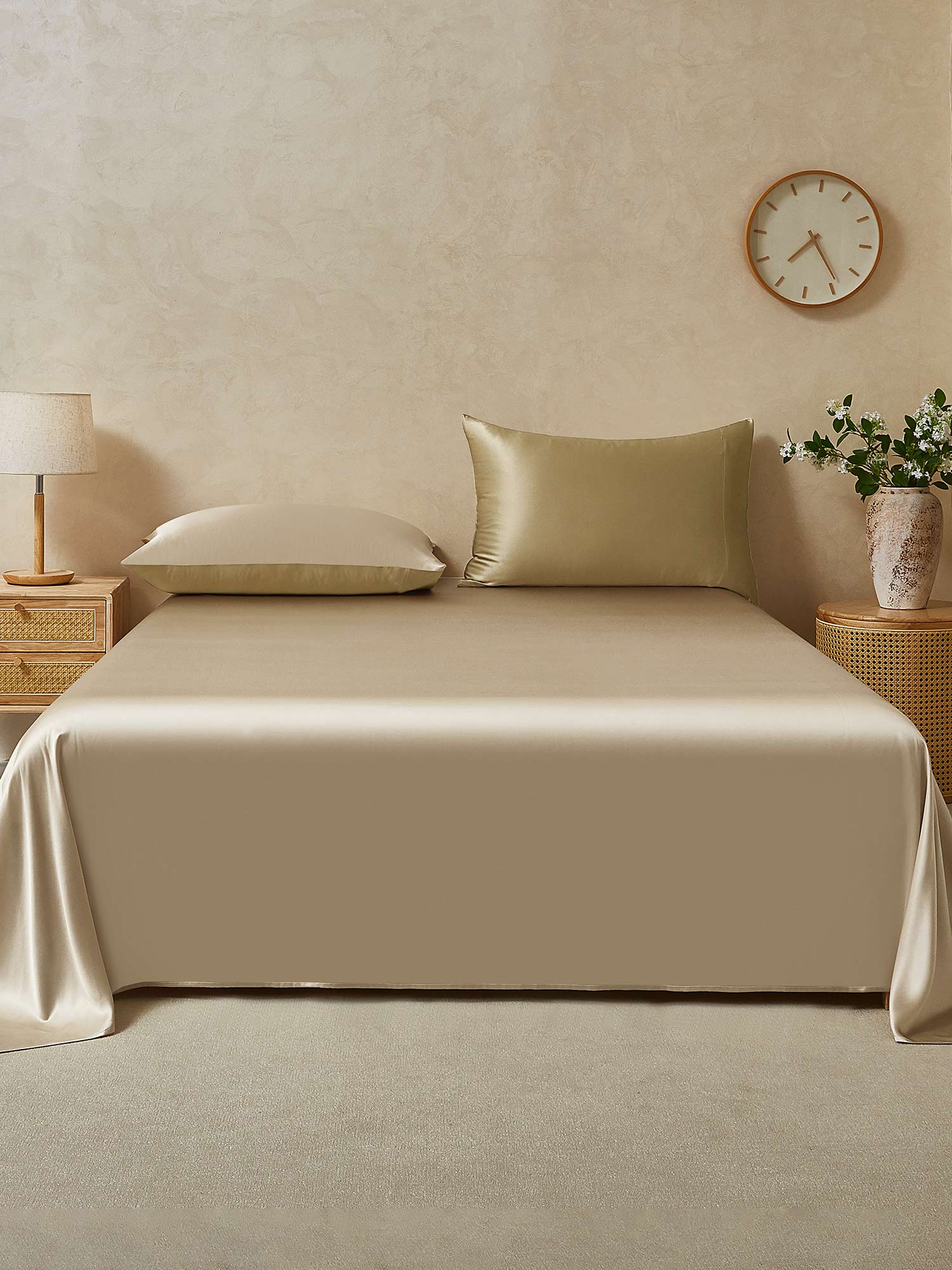 [Beige+Kaki] SilkSilky-SE 22Momme Rent Silke Bedding Set 001,