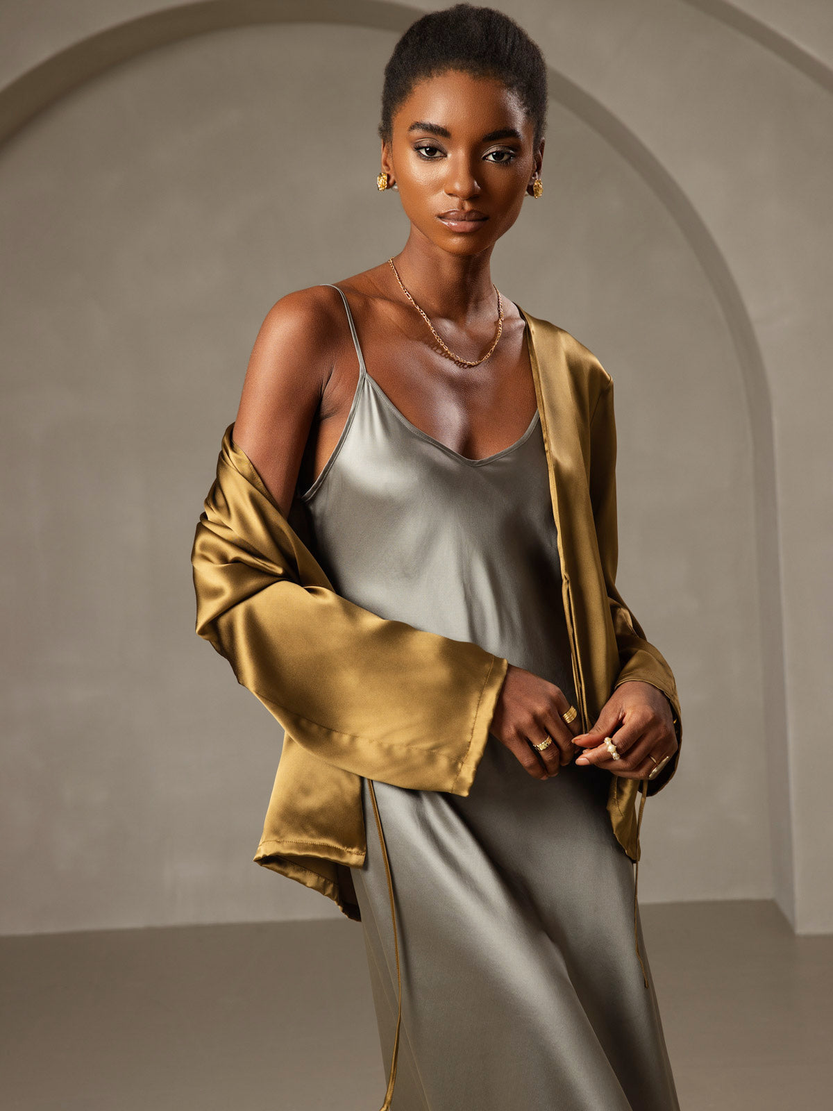 [Grågrön] SilkSilky-SE Rent Silke Dress 003,