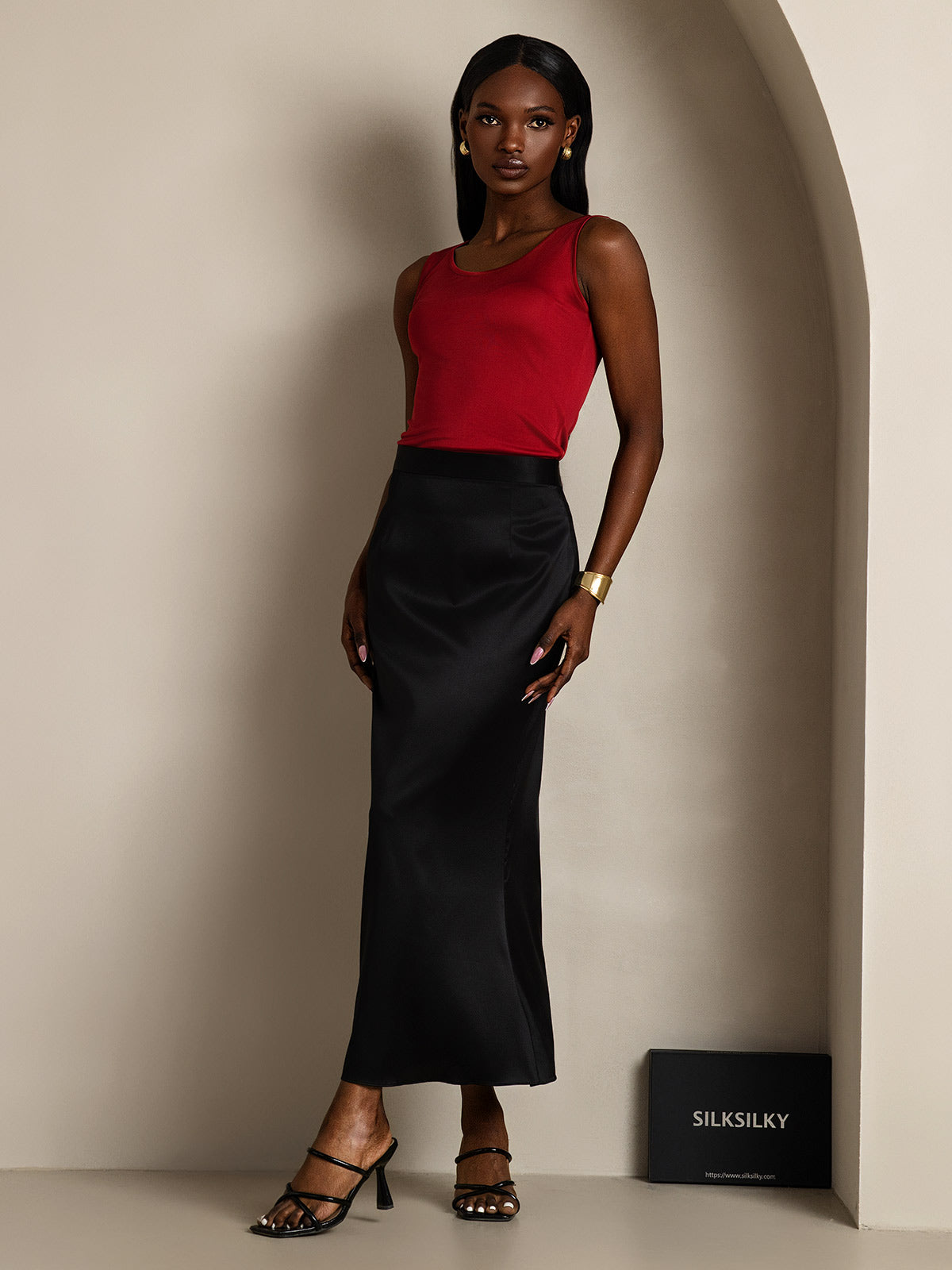 [Vin] SilkSilky-SE Silke Stickad Ärmlös Round Neck Dam T-Shirt 007
