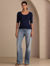 [Mörkblå] SilkSilky-SE Half Sleeve Dam T-Shirt 005