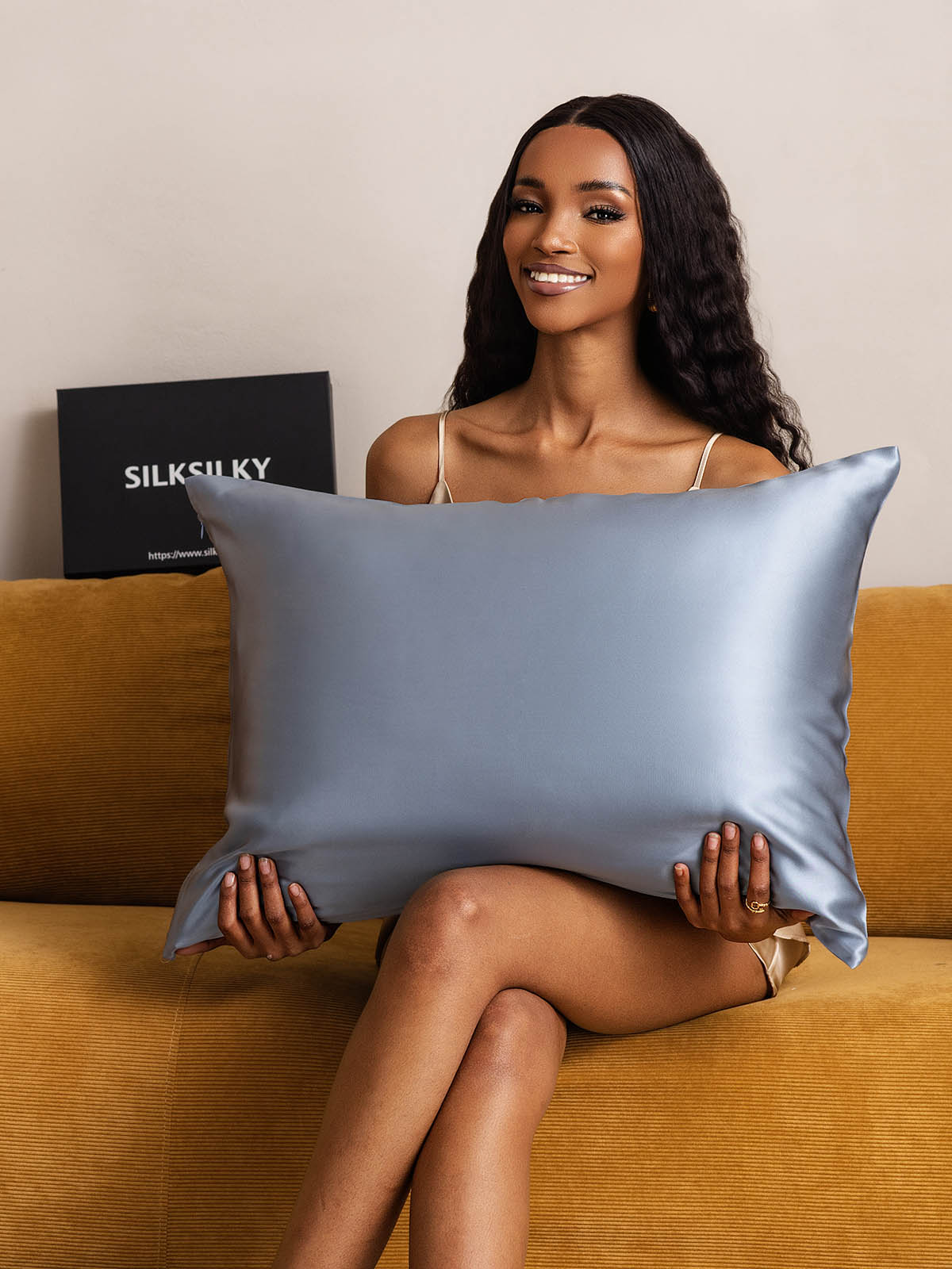 [Gråblå] SilkSilky-SE 22Momme Rent Silke Pillowcase 001