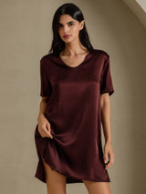 [Brun] SilkSilky-SE Half Sleeve V Neck Nattlinne 001