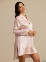 [Rosa] SilkSilky-SE Long Sleeve Lapel Collar Dam Sömnskjorta 004