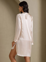 [Beige] SilkSilky-SE Long Sleeve Lapel Collar Dam Sömnskjorta 002