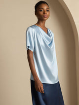 [Gråblå] SilkSilky-SE Short Sleeve Cowl Neck Damblusar 006