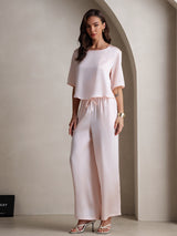 [Rosa] SilkSilky-SE Hårärm Rund Halsringning Dam Pyjama 006
