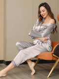 SilkSilky SE Rent Silke Lång Ärm Slag Dam Pyjama Silver 002