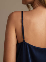 [Mörkblå] SilkSilky-SE 19Momme Spaghetti Rem Djup Rund Halsringning Camisole Set 005