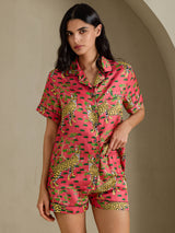 [Korallfärgad Serval] SilkSilky-SE Short Sleeve Notch Collar Dam Pyjama 003