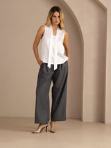 [Vit] SilkSilky-SE Sleeveless Tie Neck Cami Toppar 007