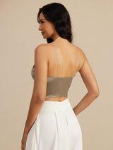 [Kaki] SilkSilky-SE Spaghetti Strap V Neck Cami Toppar 002