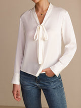 [Vit] SilkSilky-SE Long Sleeve Tie Neck Damblusar 006