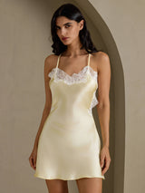 [Ljusgul] SilkSilky-SE Spaghetti Strap V Neck Nattlinne 006