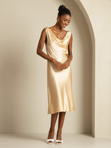 [Champagne] SilkSilky-SE 19Momme Ärmlös Cowl Halsringning Klänning 008