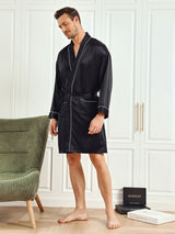 [Svart] SilkSilky-SE Rent Silke 3/4 Ärm Mens Robe 005