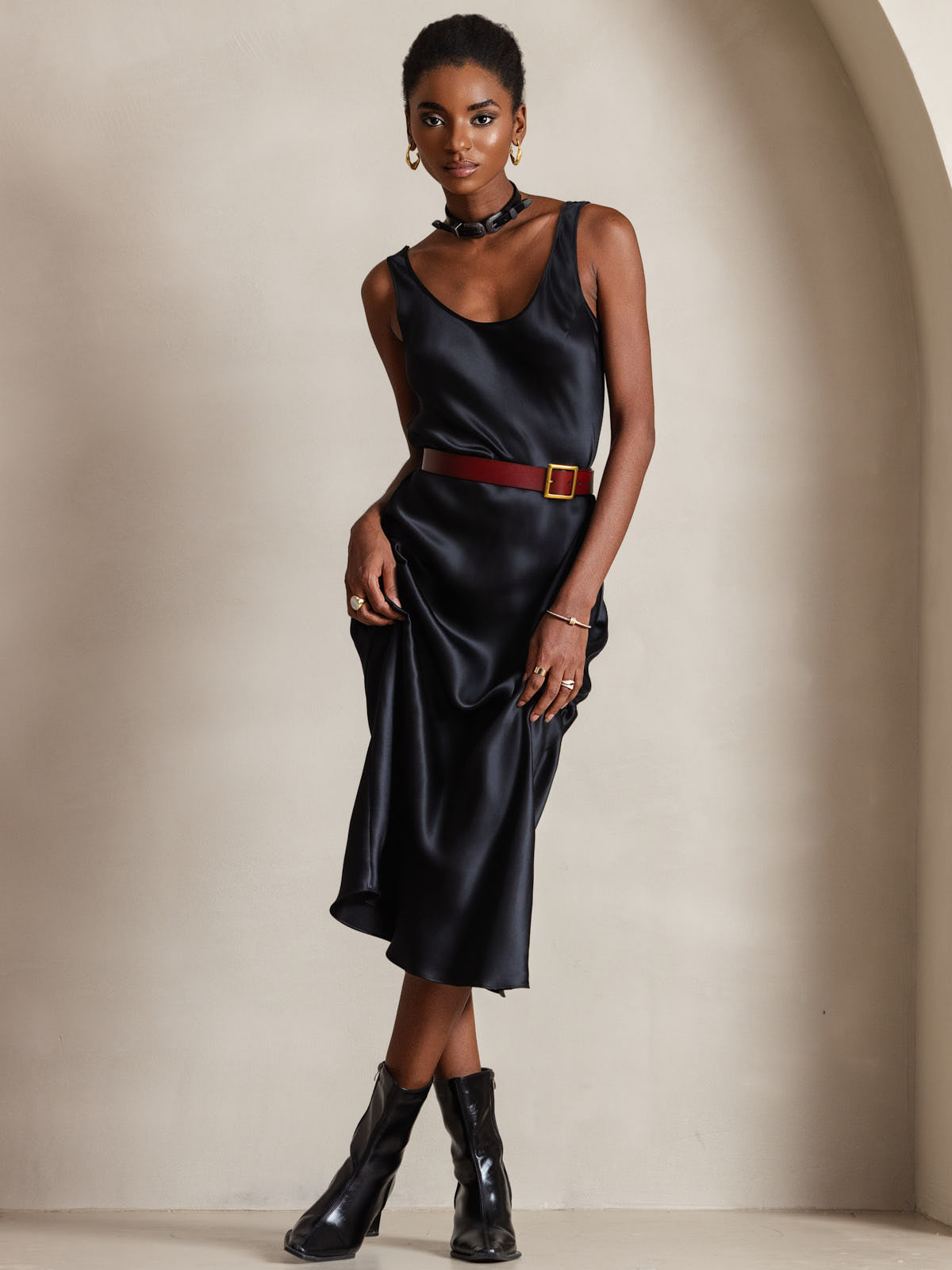 [Svart] SilkSilky-SE Sleeveless Klänning 001