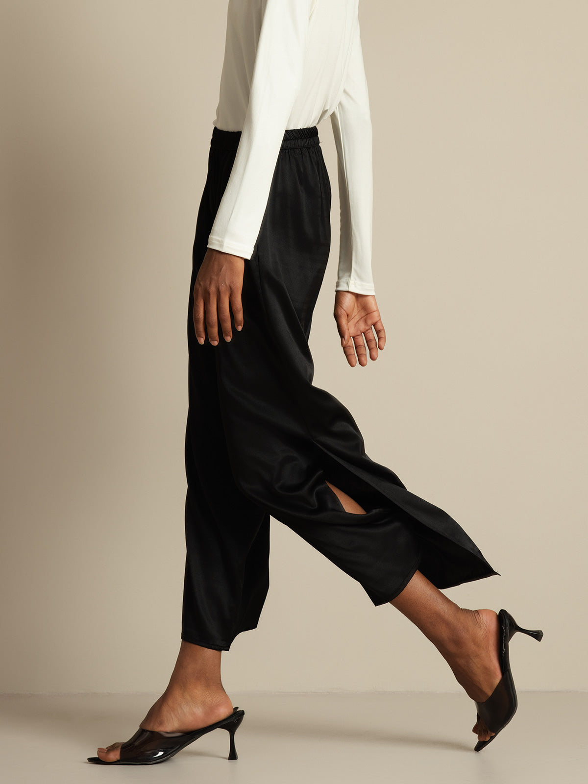 [Svart] SilkSilky-SE 19Momme Silke Womens Pants 003