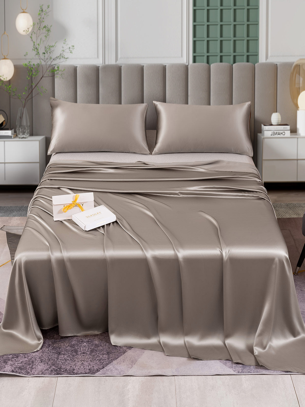 [Grå] SilkSilky-SE 25Momme Rent Silke Bedding Set 001