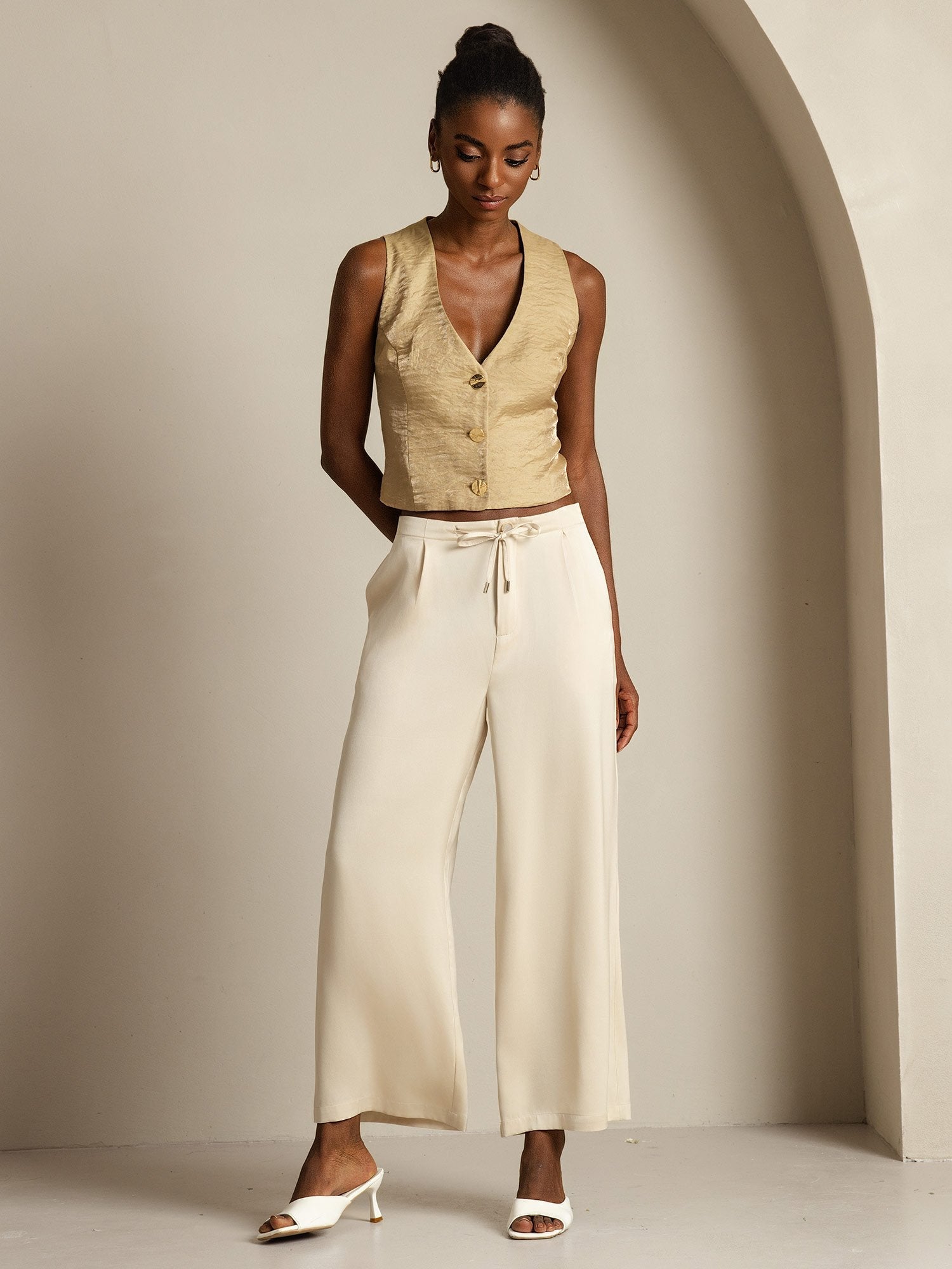 [Beige] SilkSilky-SE 19Momme Silke Womens Pants 009
