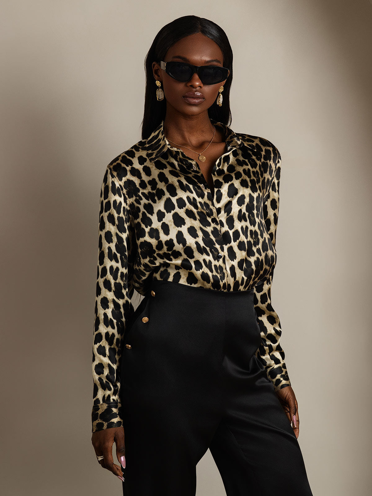[Leopard] SilkSilky-SE Silke Krage Damskjorta 004