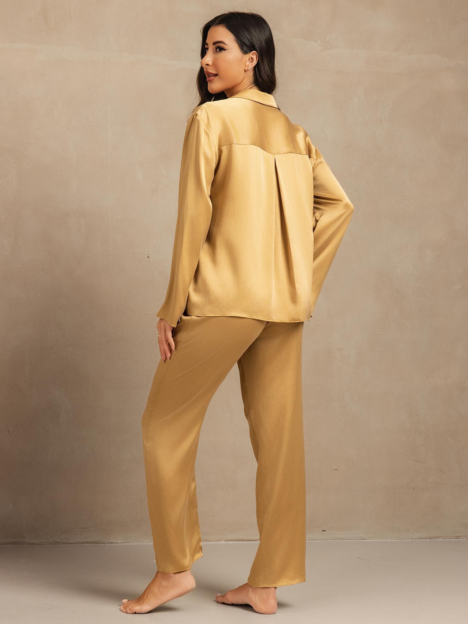 [Tan] SilkSilky-SE 19Momme Silke Skårad Dam Pyjama 002