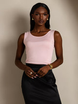 [Rosa] SilkSilky-SE Ärmlös Rund Halsringning Dam T-Shirt 004