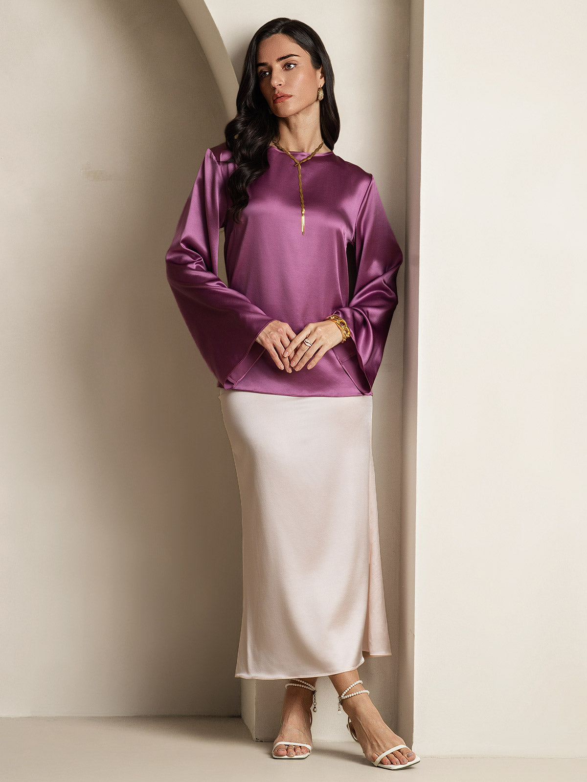 [Mörklila] SilkSilky-SE 19Momme Silke Womens T-Shirt 007,