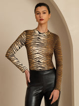 [Tiger] SilkSilky-SE Lång Ärm Mockkrage Dam T-Shirt 005